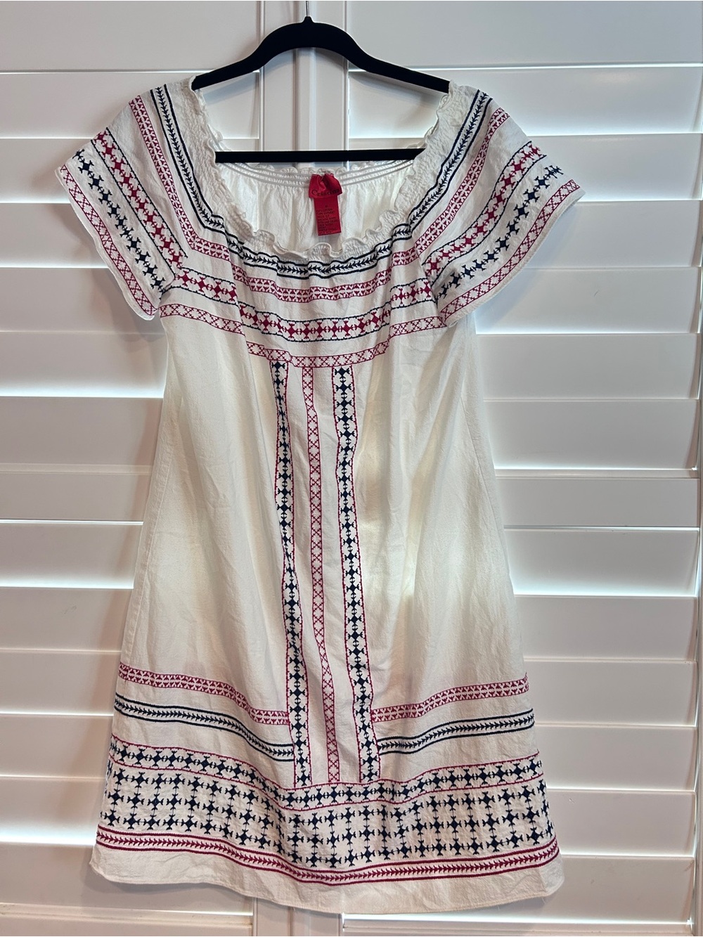 Cristina Embroidered Off the Shoulder Dress White Blue Red Size Medium